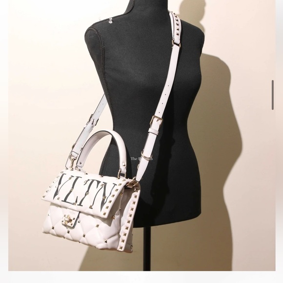 Valentino Garavani VLTN Candystud WHITE Top Handle Bag Printed Leather Medium - Picture 3 of 5